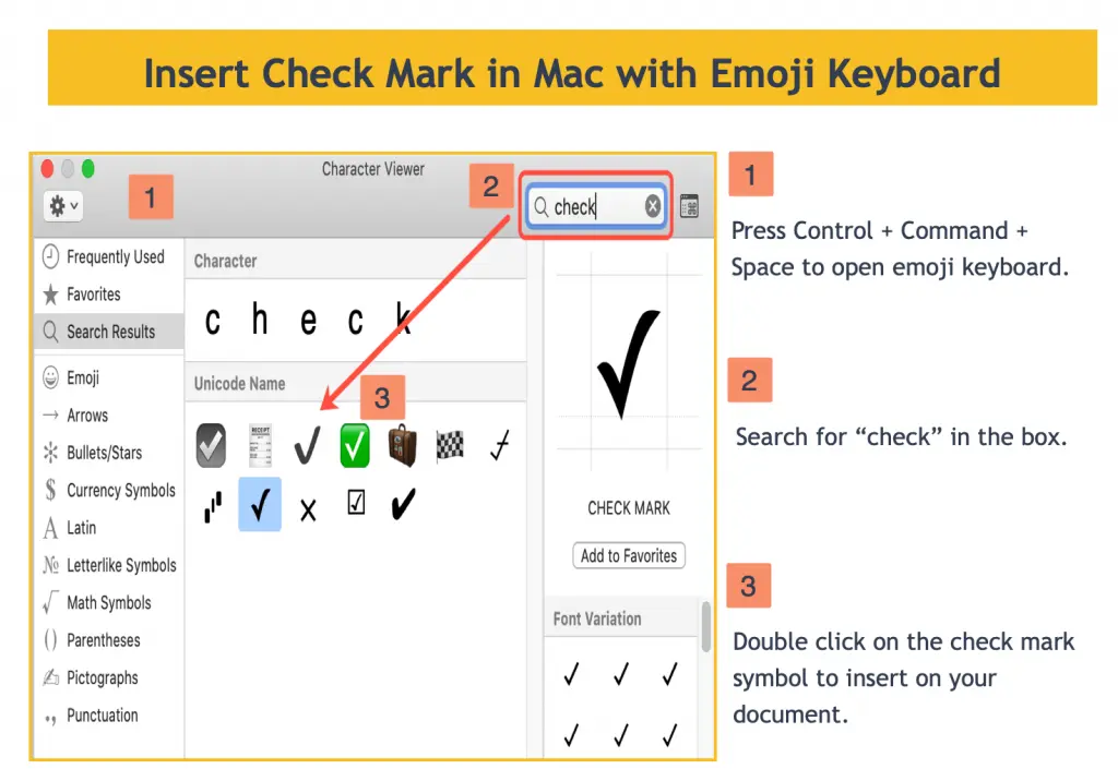 checkmark icon how to type on mac