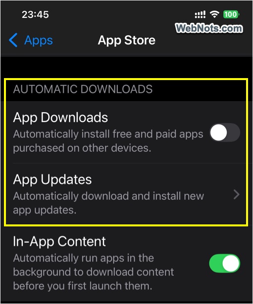 Auto App Updates in iPhone