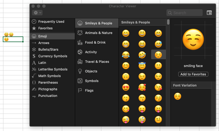 Insert Emoji in Mac Excel