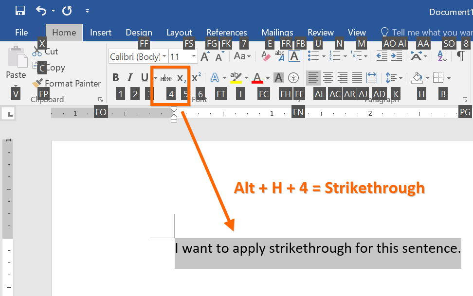 microsoft word for mac shortcut for strikethrough