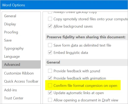 Confirm File Format Conversion on Open