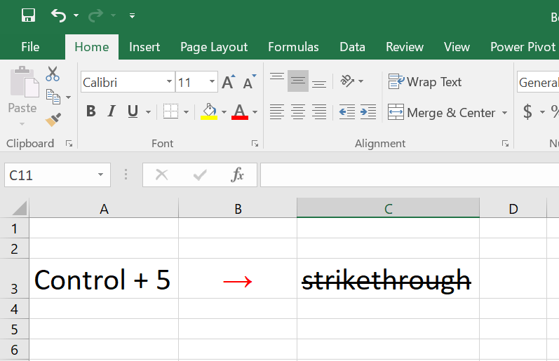 shortcut for strike through in excel on mac