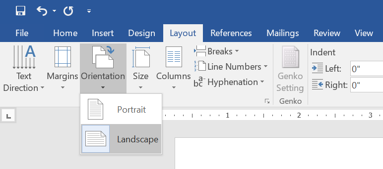 changing the default page layout in word