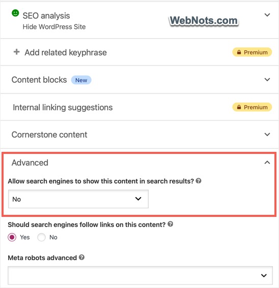Add Noindex Meta Robots Tag for Post