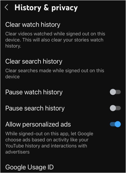 Clear YouTube History