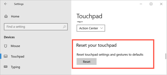 Reset Touchpad in Windows