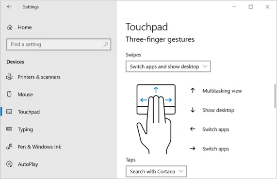 Touchpad Three and Four Fingers Swipe