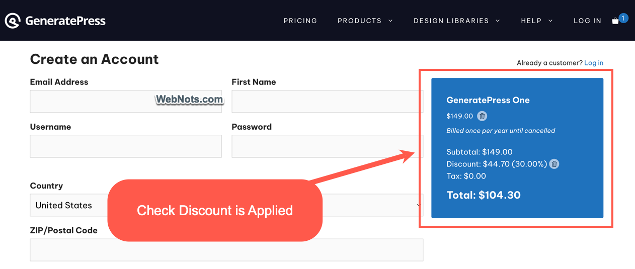 Check Discount Applied