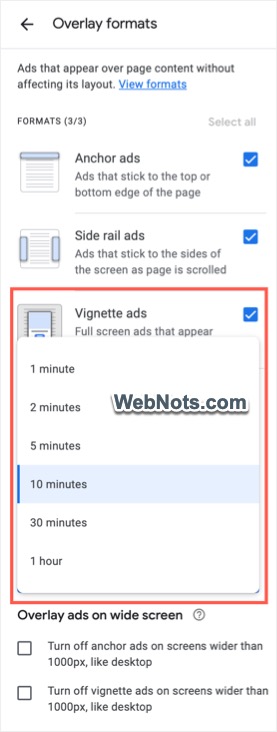 Set Frequency for Vignette Ads in AdSense
