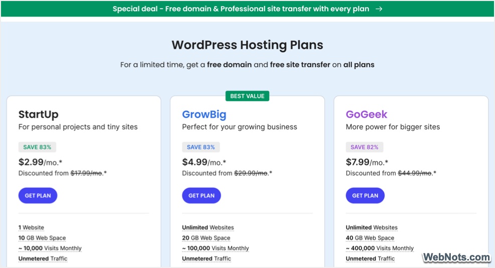 SiteGround WordPress Hosting Pricing Plans