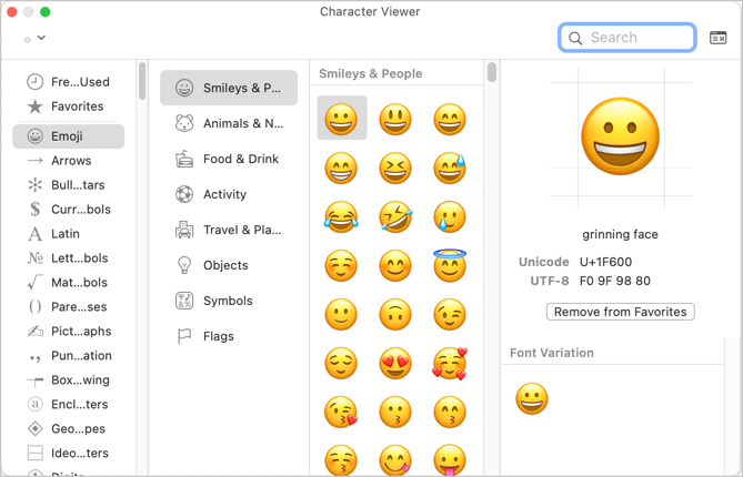 Smileys and People Emoji in Mac