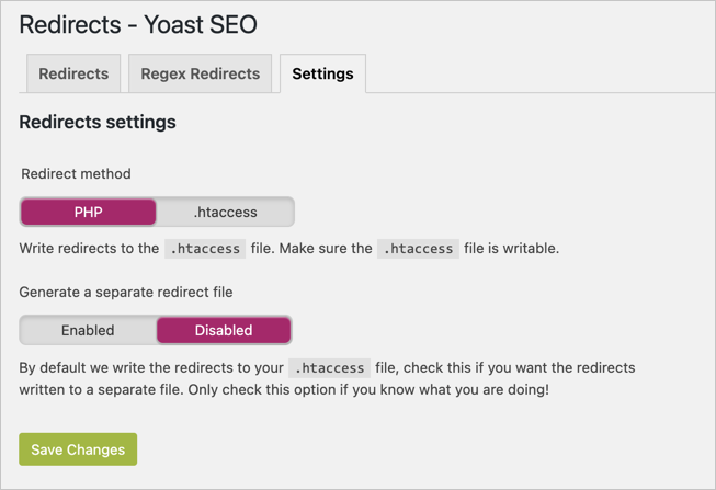 Yoast Redirects Manager Settings