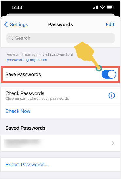 Отключить сохранение паролей в мобильном приложении Chrome