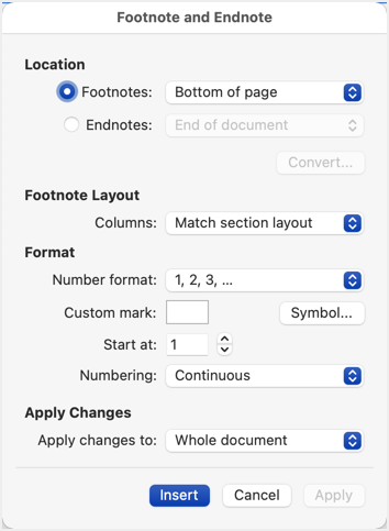 Insert Footnote and Endnote