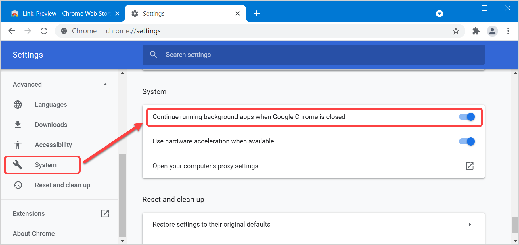 Disable Chrome Running in Background in Windows