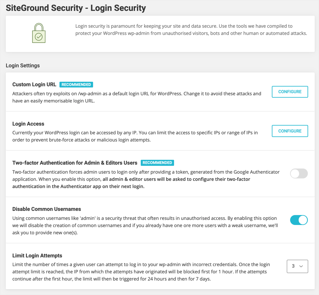 Login Security Section