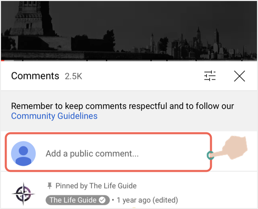 Añadir comentarios públicos en YouTube para móviles
