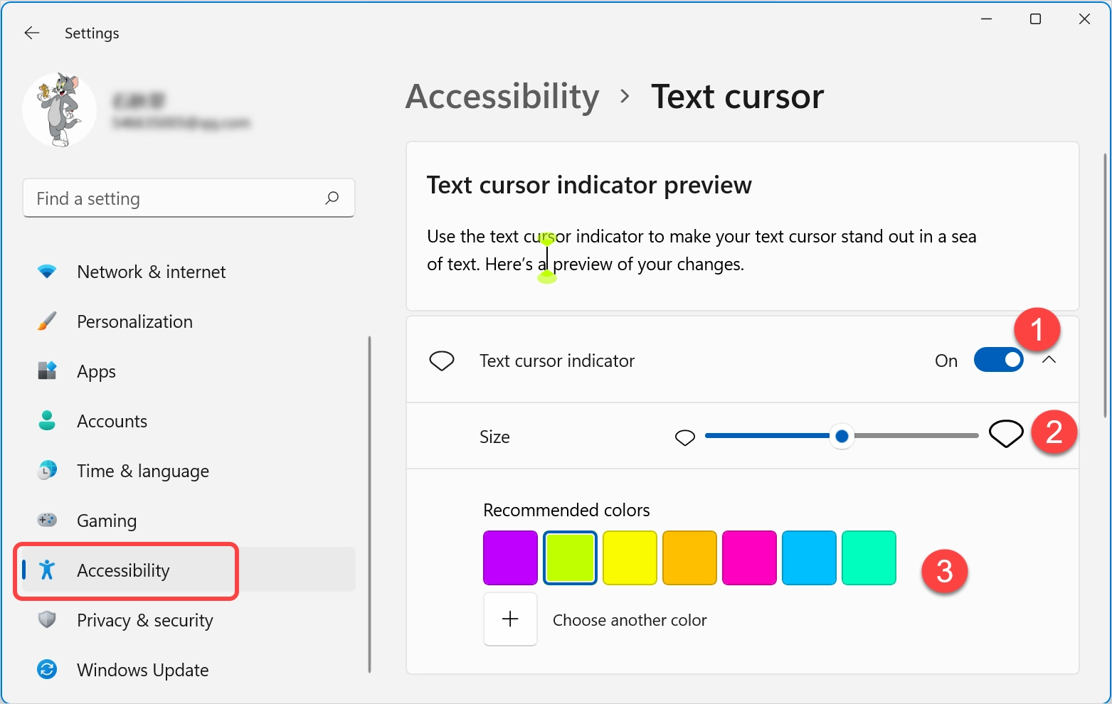 Change Text Cursor Indicator Color in Windows 11 Tutorial