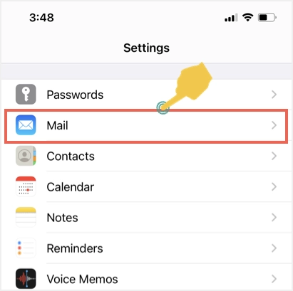 إعدادات البريد في iPhone