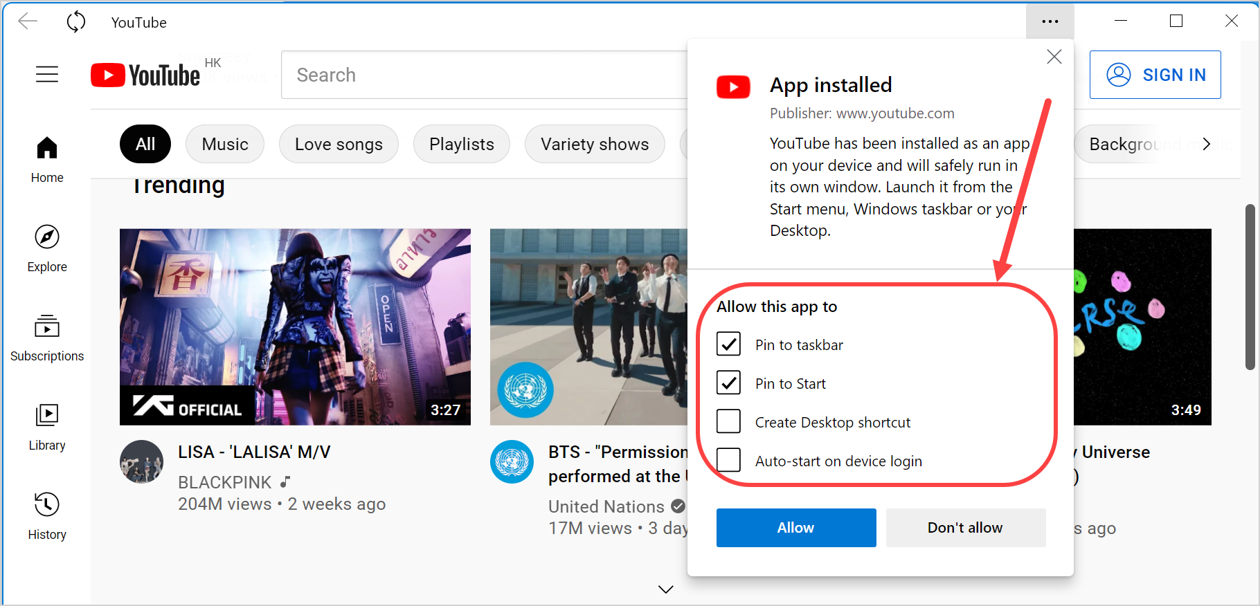 YouTube App Installed in Windows 11