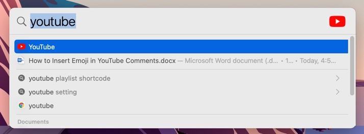 YouTube App in Spotlight Search