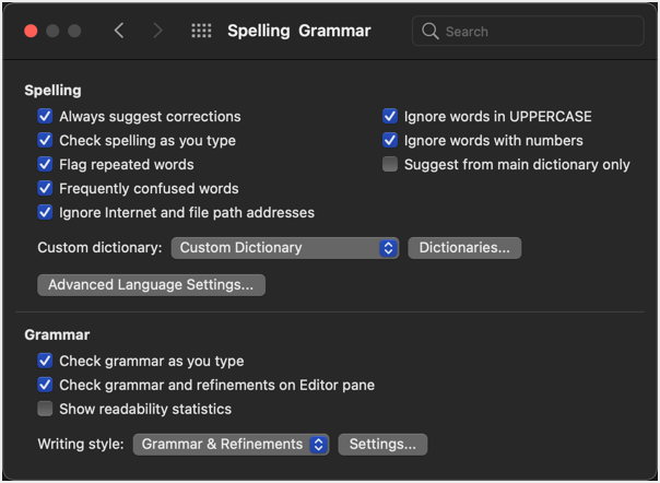 spelling and grammar check word mac