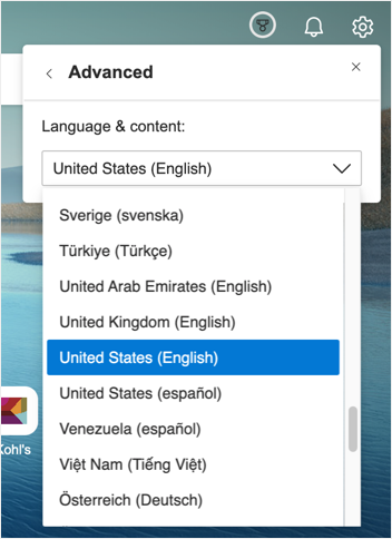 Select Language and Content Option