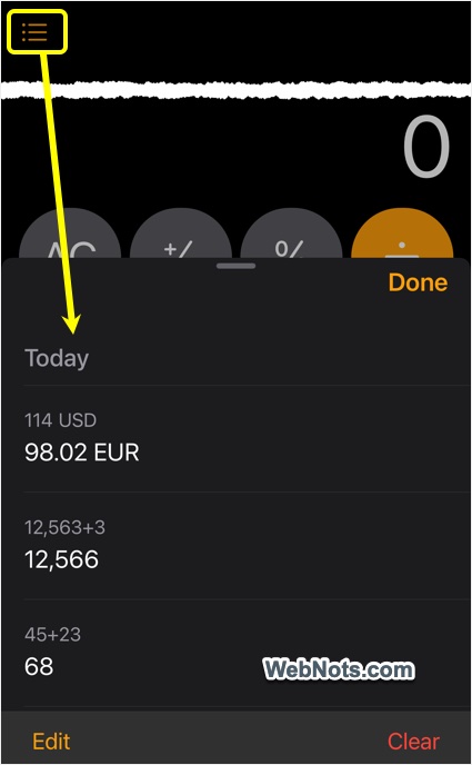View Calculations History