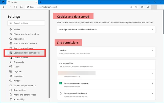 Administrar cookies y permisos para sitios Edge