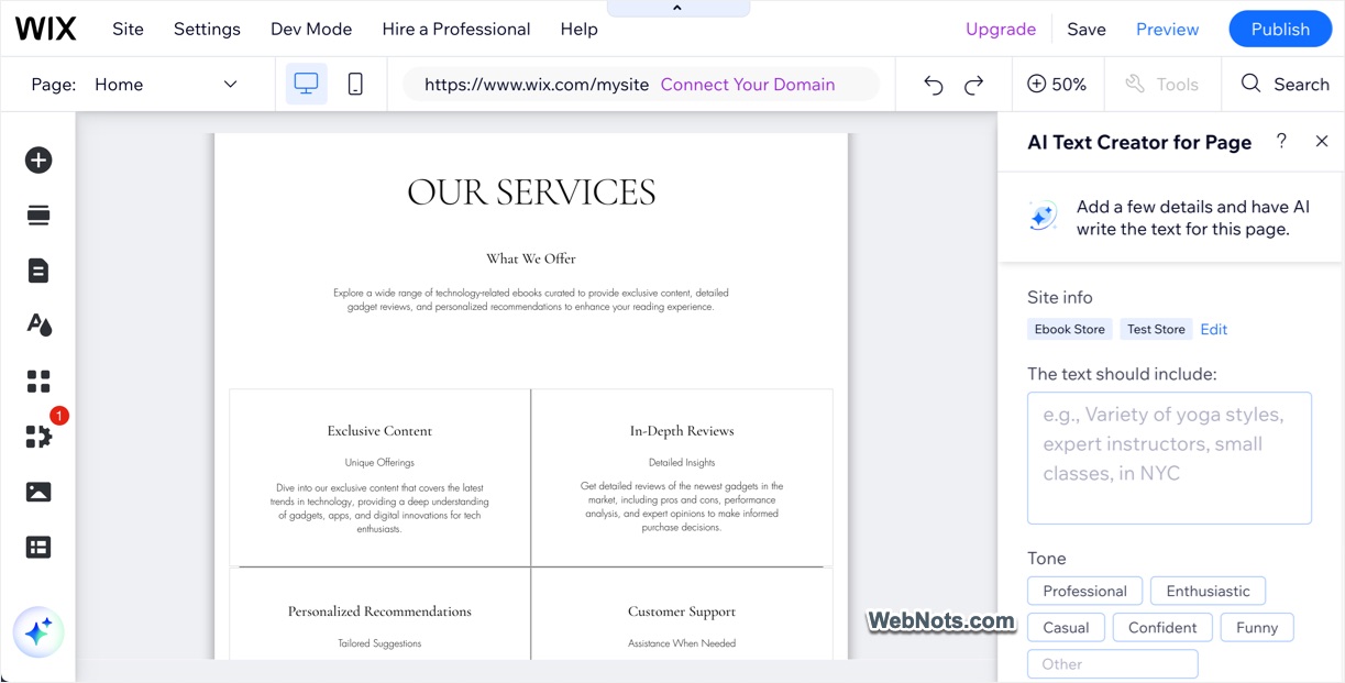 Wix Editor and AI Tools