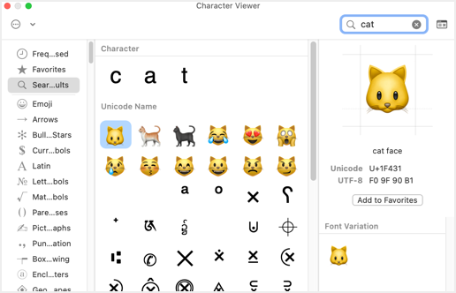 Cat Face in Mac Character Viewer