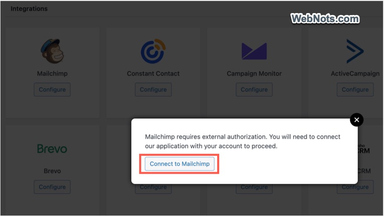 Connect to Mailchimp Account