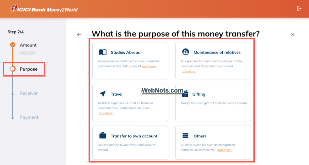 Select the Purpose