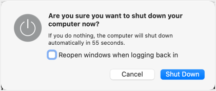 Default Shut Down Delay Prompt in Mac