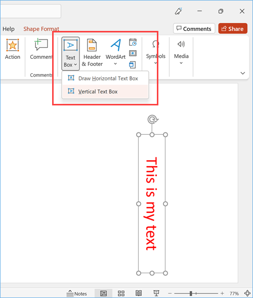 how to insert a vertical text box in powerpoint