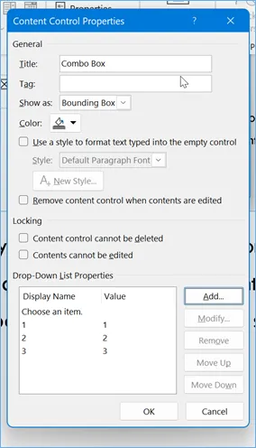 Combo Box Properties