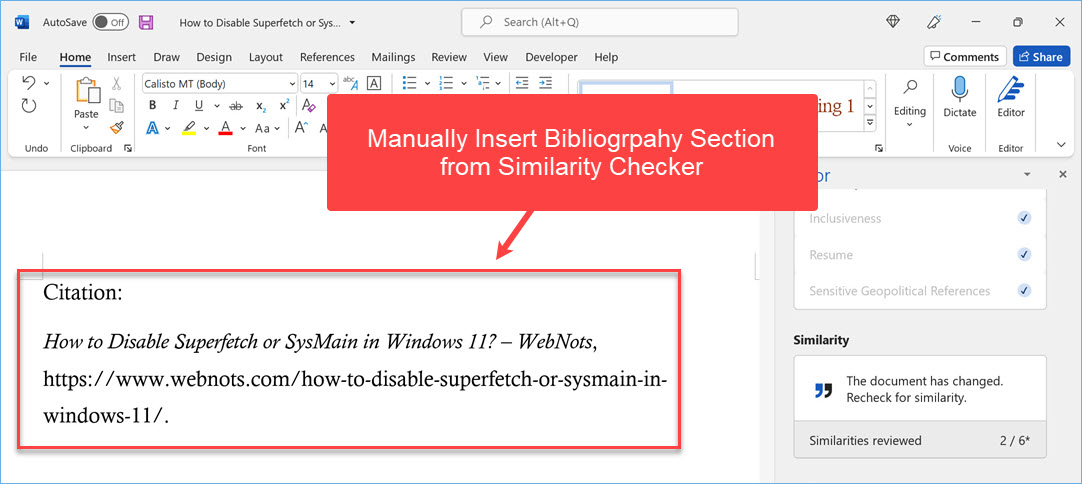 Insert Bibliography from Similarity Checker