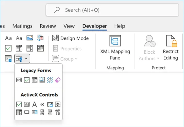 Legacy Form Controls in Word