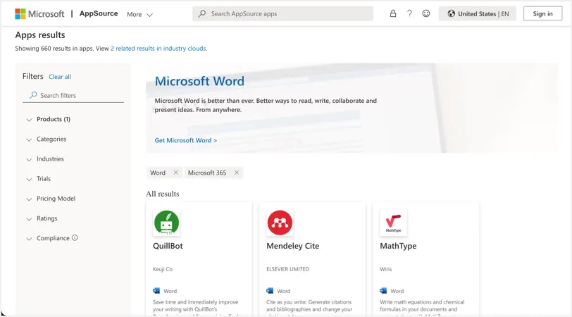 Microsoft AppSource Store in Word Mac