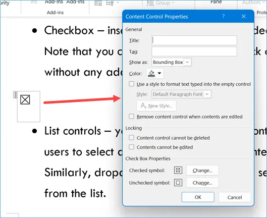 Text Form Control Properties