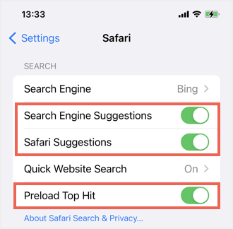 Disable Suggestions in Safari iPhone