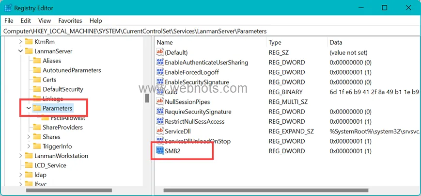 SMB Key in Windows Registry