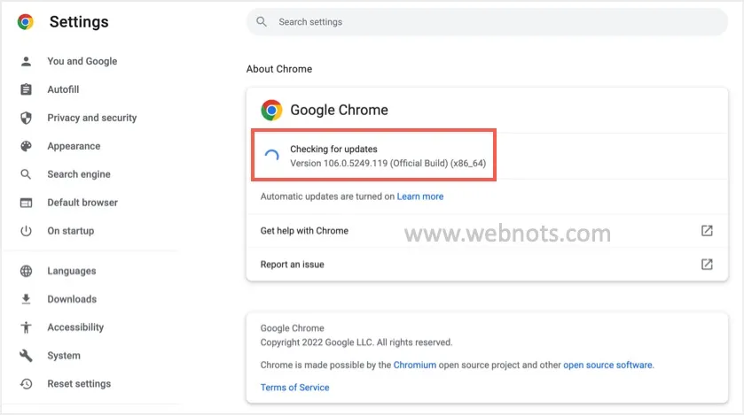 Chrome Checking for Update