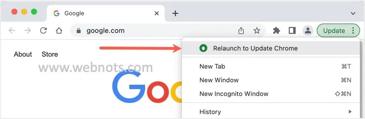 Relaunch to Update Google Chrome Browser
