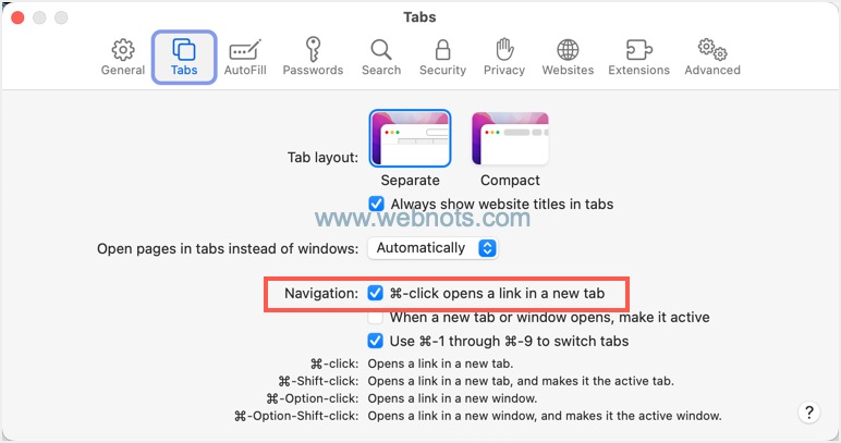 Enable Command Click Navigation in Mac Safari