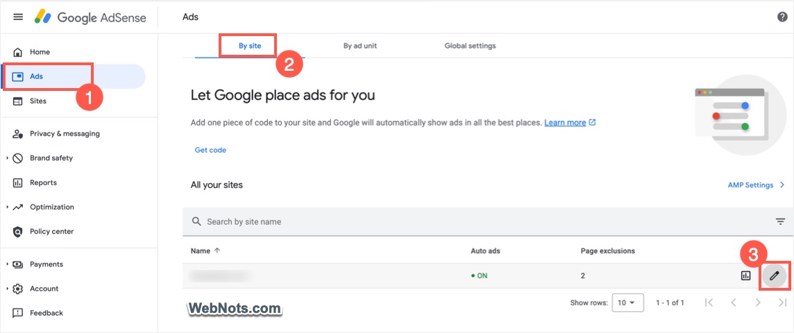 Edit Site for Auto Ads
