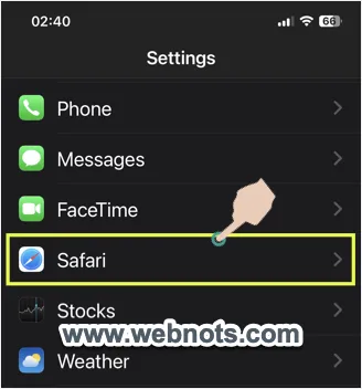 Open Safari Settings in iPhone