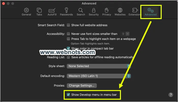 Show Develop Menu in Mac Safari