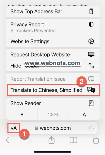 Translate Webpage in Safari iPhone