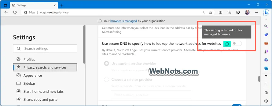 Secure DNS is Disabled in Edge
